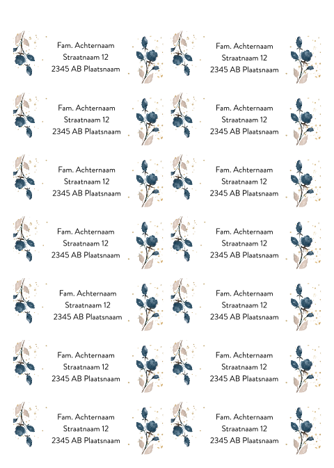 Adresstickers met spetters en blauwe bloemen