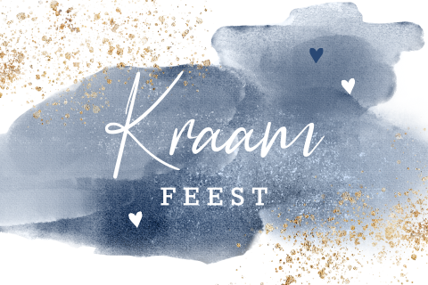 Kraamkaartje jongen met blauwe waterverf en gouden spetters