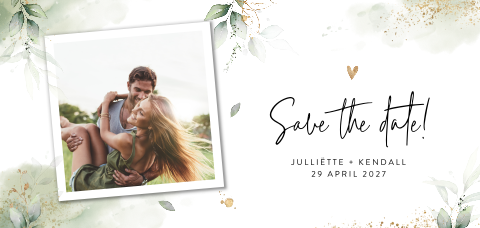 Botanische save the date kaart met foto en bladeren