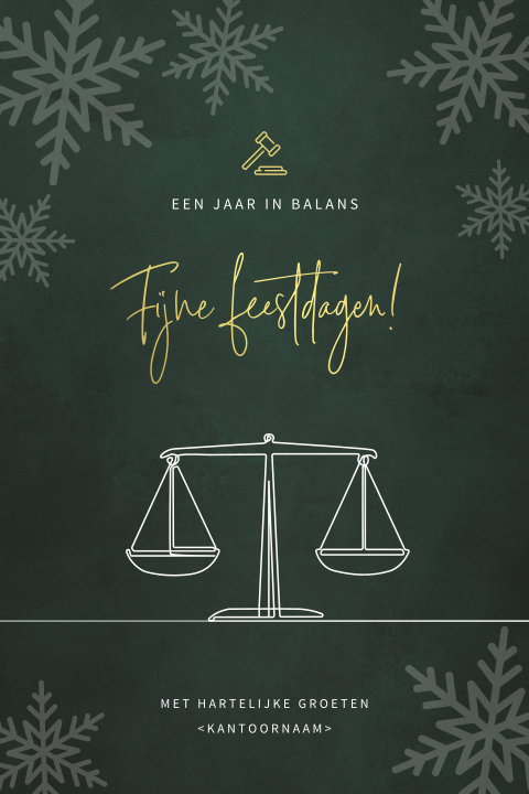 Kerstkaart advocatuur en juristen met weegschaal en hamer