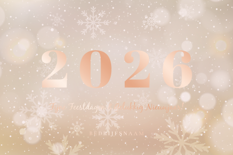 Rosegoudfolie kerstkaart in beige met 2026