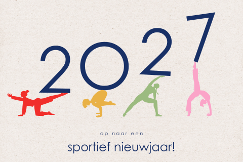 Nieuwjaarskaart 2027 met sportieve yogahoudingen