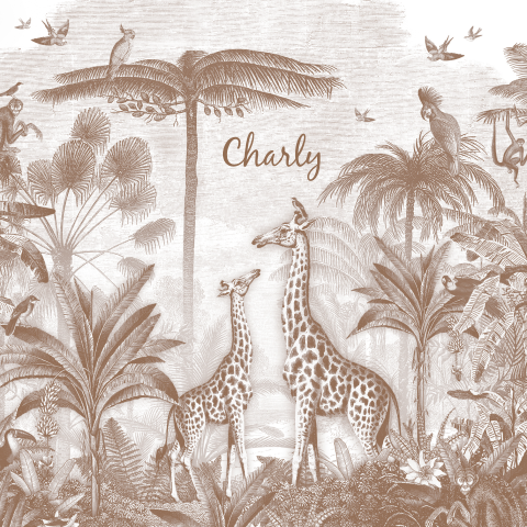 Donkerbruin jungle geboortekaartje met giraffen