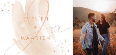 Koperfolie trouwkaart met blush veeg en eigen foto