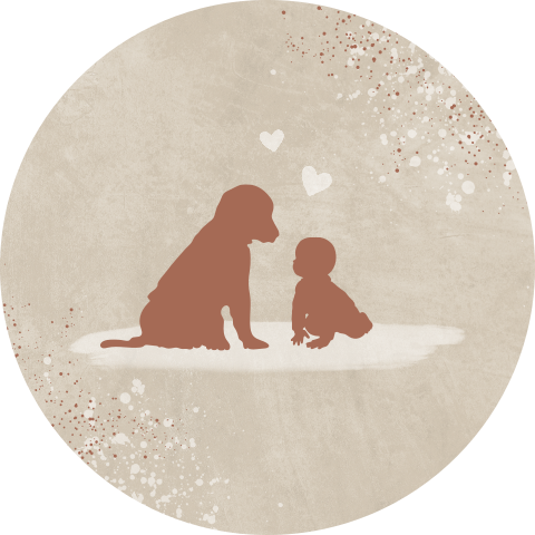 Beige sluitsticker met silhouetjes van hond en baby
