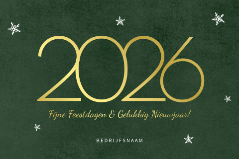 Chique groene kerstkaart 2026 in goudfolie en gelukkig nieuwjaar