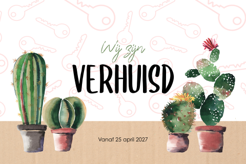 Verhuiskaart met cactussen en roze sleutels