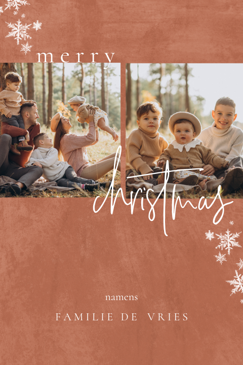 Trendy kerstkaart met foto in terracotta