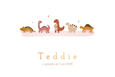 Dino geboortekaartje meisje met koperfolie