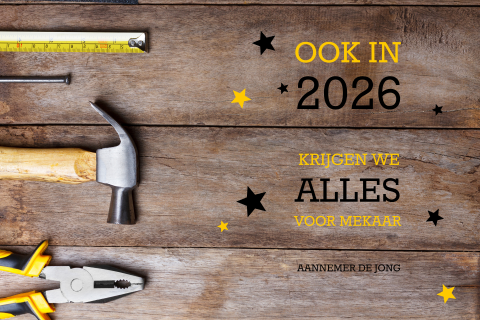 Kerstkaart aannemers met gereedschap als hamer, tang en meetlint