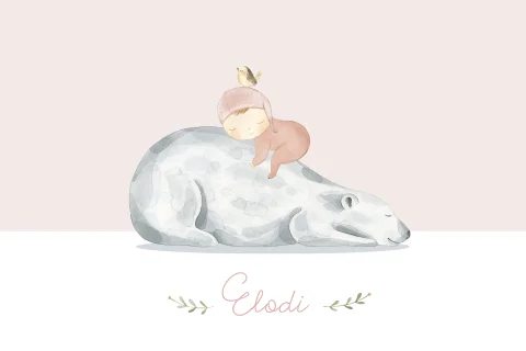 Lief geboortekaartje met ijsbeer en slapend meisje