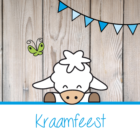 Kraamkaartje hout met schaapje en vlinders voor een jongen