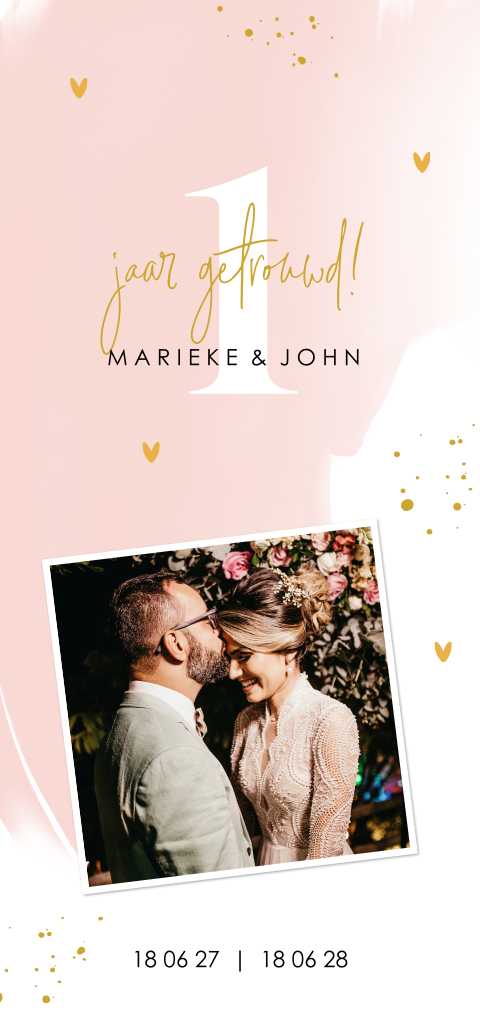 1-jarig huwelijksjubileum met roze waterverf