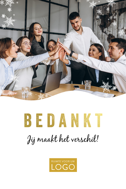 Kerstkaart met foto en goudfolie bedankt