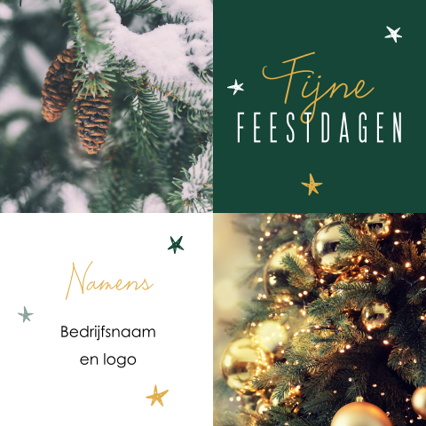 Groene kerstkaart twee foto's en ruimte voor uw logo
