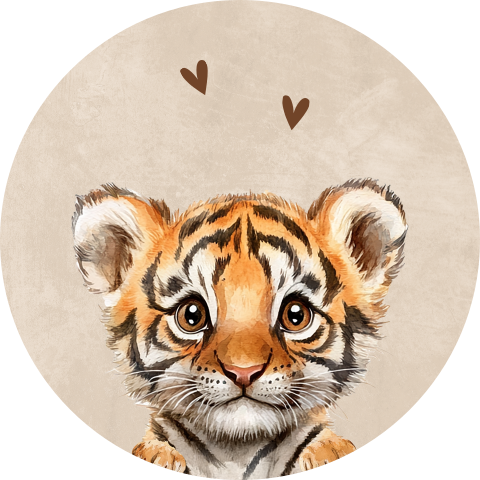 Beige sluitsticker met lief tijgertje
