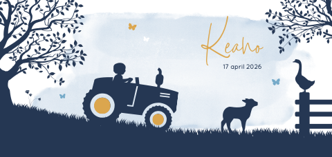 Silhouet geboortekaartje met jongen op een tractor