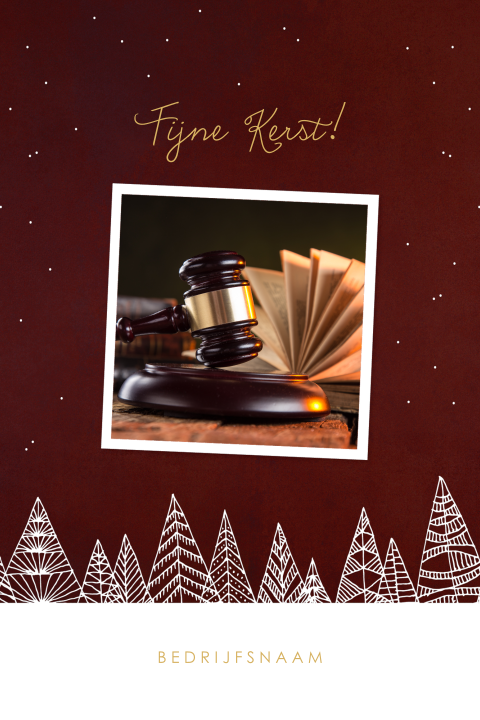 Donkerrode zakelijke kerstkaart met foto en kerstboompjes