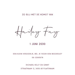 Lila en zalm geboortekaartje silhouet met zusjes in bootje