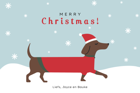 Kerstkaart met hond en wel een tekkel