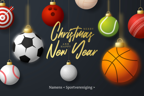 Sportieve kerstkaart met sportballen als kerstballen