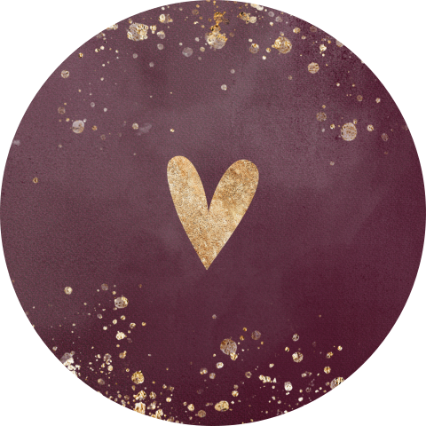 Rood paarse sluitsticker met goudkleurig hartje