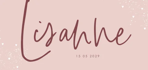 Roze geboortekaartje meisje met spetters en hartjes