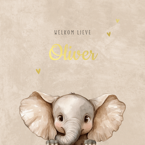 Geboortekaartje olifant in aquarel