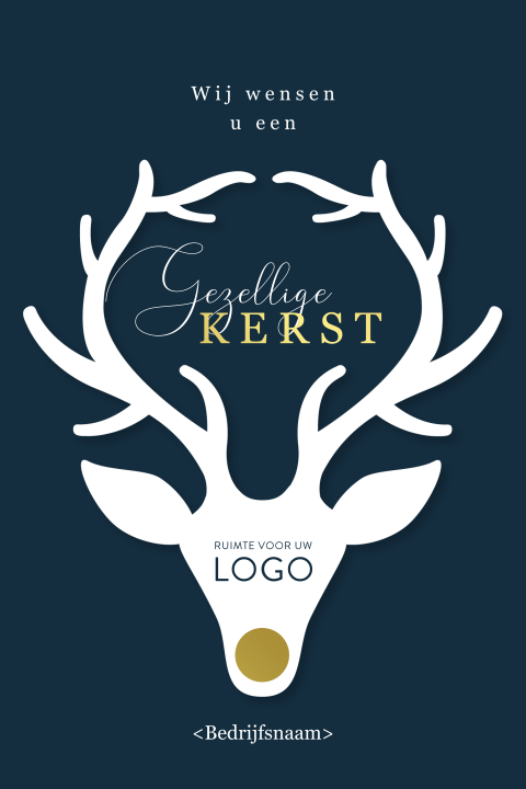 Grafische kerstkaart rendier met gouden neus