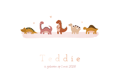 Dino geboortekaartje meisje met rosegoudfolie