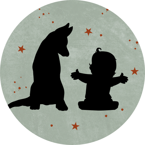 Grijsgroene sluitsticker jongetje met hond