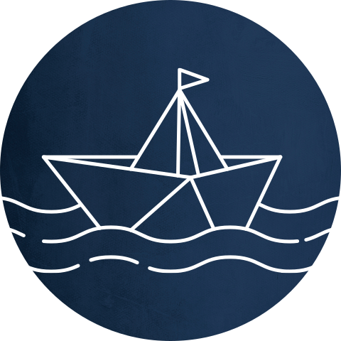 Donkerblauwe sluitsticker met papieren bootje
