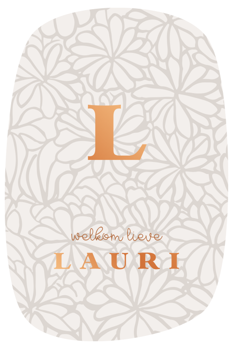 Geboortekaartje met retro bloemenpatroon en koperfolie