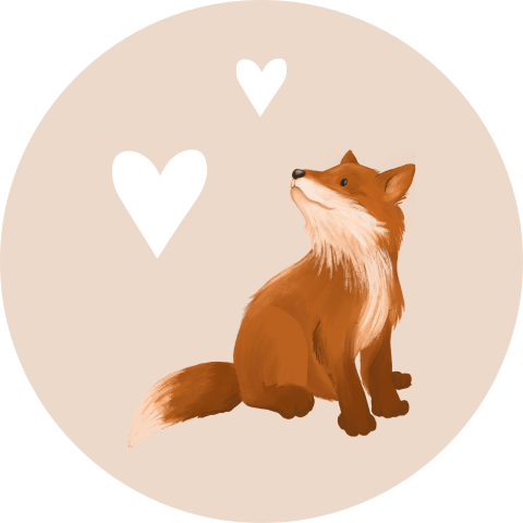 Lichtroze sticker met vosje en hartjes