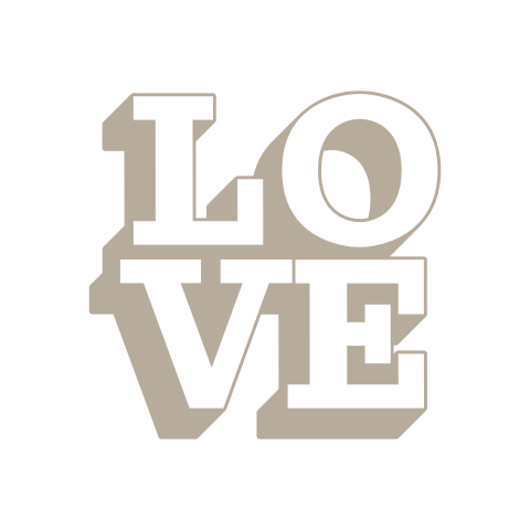 Witte sticker met LOVE in beige