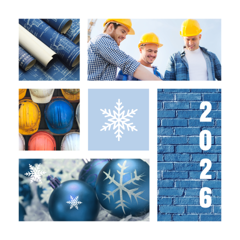 Zakelijke kerstkaart bouw met foto's en ijssterren