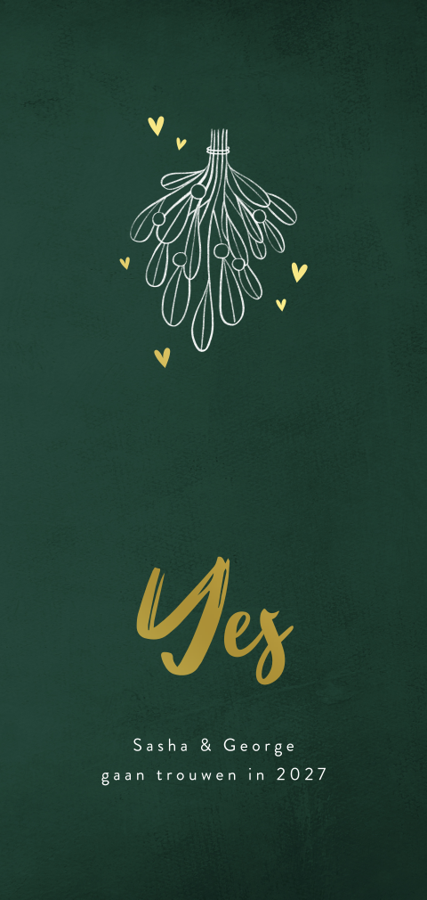 Save the date kerstkaart met mistletoe en hartjes