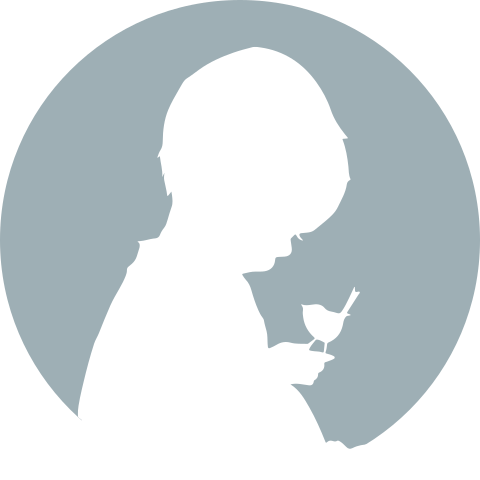 Blauwe sluitsticker silhouet jongen met vogel