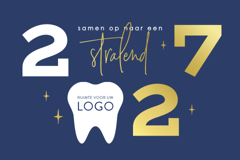 Blauwe kerstkaart met goudfolie voor tandarts