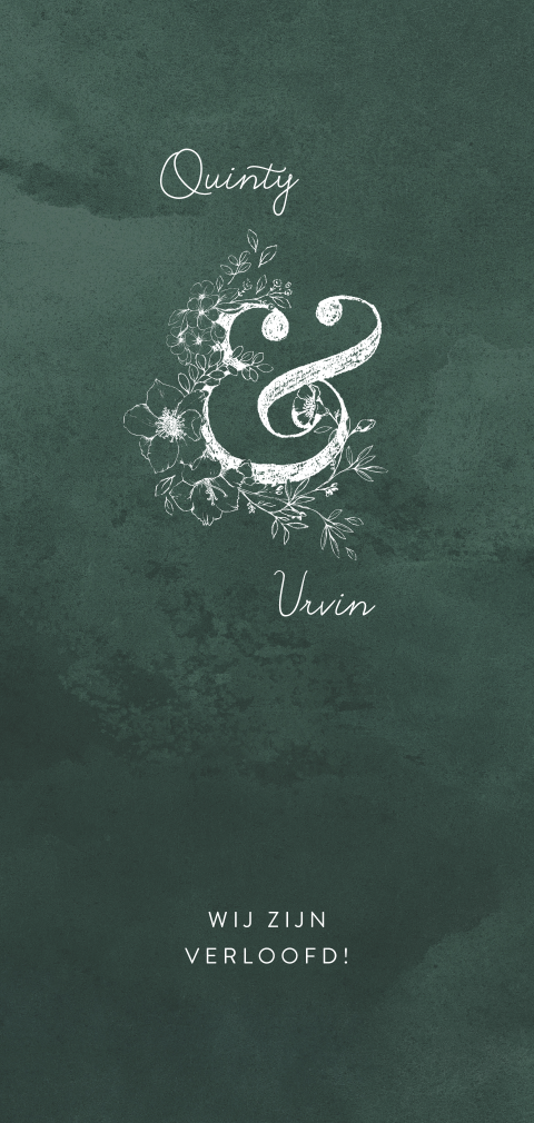 Donkergroene verlovingskaart met botanische bloemen