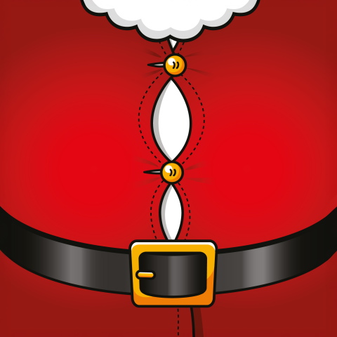 Komische kerstkaart met strak zittend kerstpak