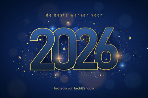 Stijlvolle donkerblauwe kerstkaart met jaartal in goudfolie