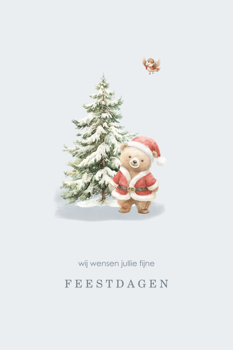 Lief kerstkaartje met beer in kerstpak