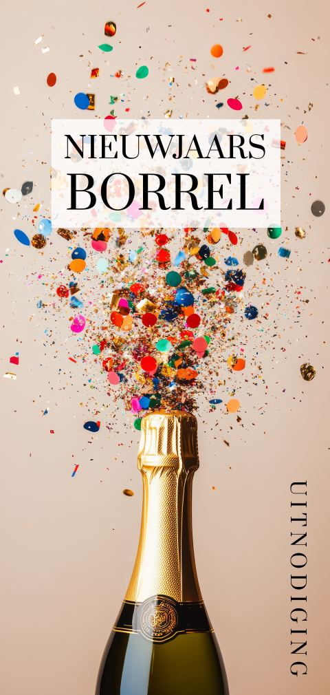 Nieuwjaarsborrel uitnodiging – champagne en confetti