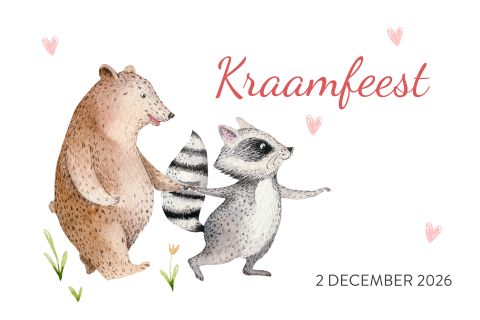 Schattig vrolijk kraamkaartje met dieren voor een meisje