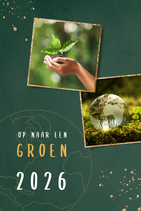 Groene eco kerstkaart met wereldbol en foto's