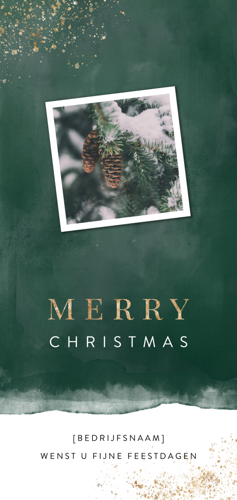 Groene waterverf kerstkaart ruimte voor eigen foto en spetters