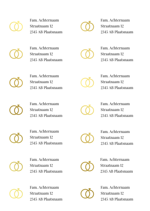 Adresstickers met trouwringen in goudfolie