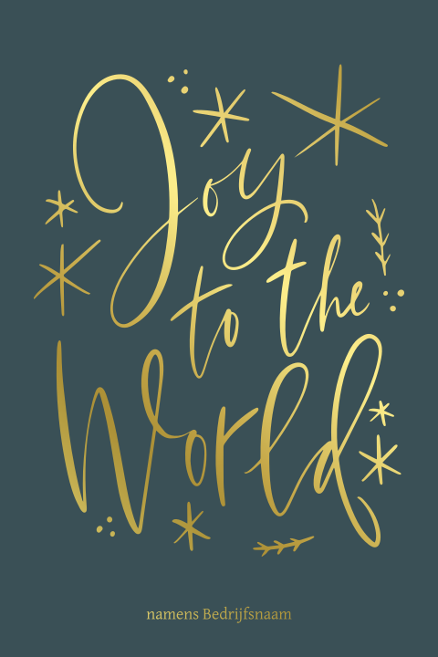 Luxe groene kerstkaart met 'Joy to the World' in goudfolie