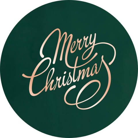 Donkergroene sluitsticker met Merry Christmas in rosegoudfolie